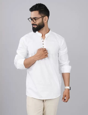 Gonsgadapp Men Solid A-line Kurta(White)