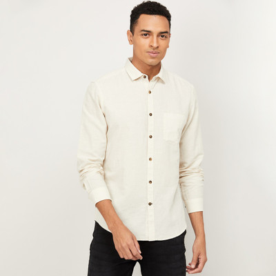 Fame Forever by Lifestyle Men Solid Casual Cream Shirt