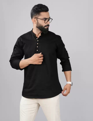 Gonsgadapp Men Solid A-line Kurta(Black)