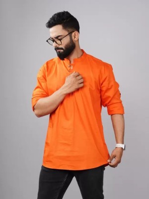 Gonsgadapp Men Solid A-line Kurta(Orange)