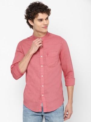 American Eagle Outfitters Men Solid Casual Pink Shirt