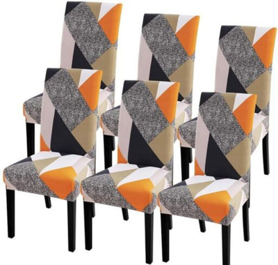 Ravi Handloom Polyester 1 Seater Chair Abstract Cover(Pack of 6 Orange)