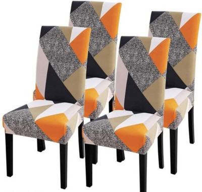 Ravi Handloom Polyester 1 Seater Chair Abstract Cover(Pack of 4 Orange)