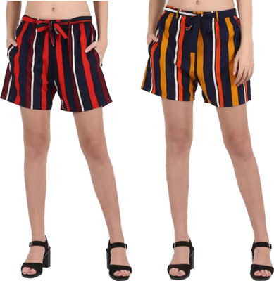 KASHIAN Striped Women Multicolor Regular Shorts