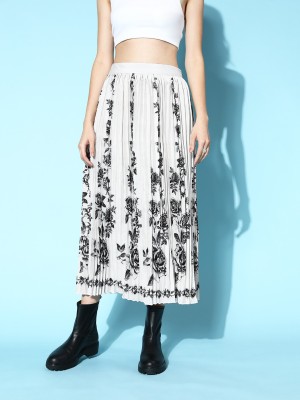 SASSAFRAS Floral Print Women Pleated Grey, White Skirt