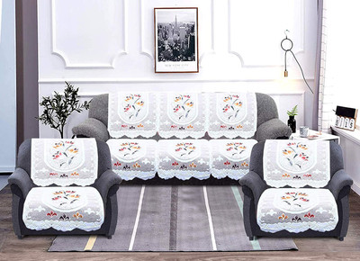 Flipkart SmartBuy Cotton 3+1+1 Seater Sofa Floral Cover(Pack of 10 White)