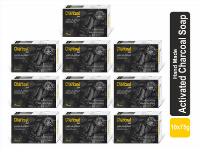 YUAR ESSENTIAL INDIA Hand Made activated charcoal for Deep Cleaning & Exfoliating (Pack of 10)(10 x 75 g)