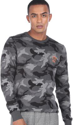 U.S. POLO ASSN. Printed Round Neck Casual Men Grey Sweater