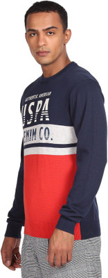 U.S. POLO ASSN. Printed, Colorblock Round Neck Casual Men Multicolor Sweater