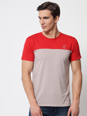 RABBY Colorblock Men Round Neck Red T-Shirt