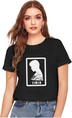 RS Print Printed Women Round Neck Black T-Shirt