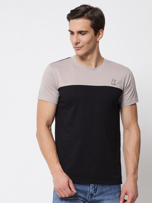 RABBY Colorblock Men Round Neck Black, Grey T-Shirt