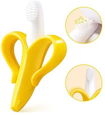 SEREBRUM Baby Banana Teether Soft Bristle Baby Gum Massager Banana Shaped Toothbrush Teether(Multicolor)