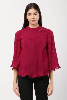 AskStar Casual Solid Women Maroon Top