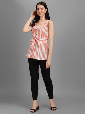 luzumbez Casual Striped Women Green Top