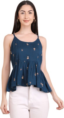 UNFAKENOW Casual Floral Print Women Dark Blue Top