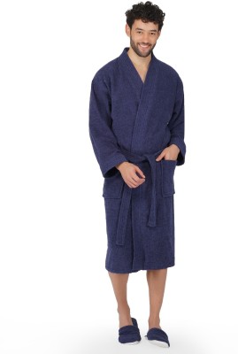 RANGOLI Navy XL Bath Robe(1 Bathrobe & 1 Slippers combo, For: Men, Navy)