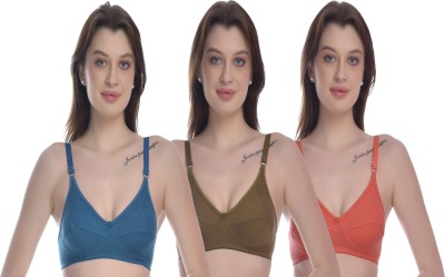 elina Women T-Shirt Non Padded Bra(Green, Orange, Blue)