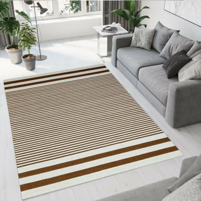 MRIC White, Brown Wool, Cotton Carpet(5 cm,  X 8 cm, Rectangle)