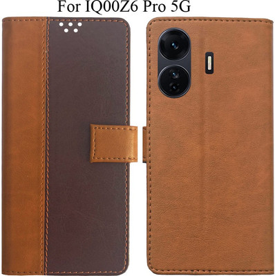 MYSHANZ Flip Cover for iQOO Z6 Pro 5G(Brown, Magnetic Case)