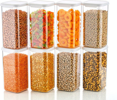 BENNUR 7 Plastic Grocery Container  - 1500 ml(Pack of 8, White)