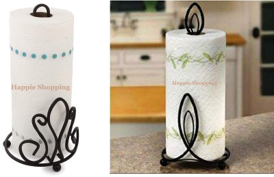 Happie Shopping 1 Compartments Wrought Iron Tissue Roll (Flower & Candle Shape) Paper Towel Holder for Kitchen & Dining Table (Set Of 2)(Black)