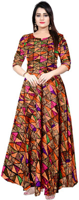 zalya Women Fit and Flare Brown Maxi/Full Length Dress