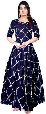 SILVER ORGANISATION Women Fit and Flare Blue Maxi/Full Length Dress