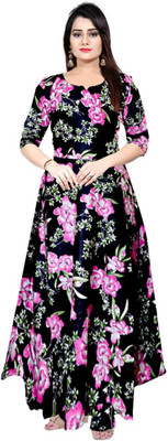 SILVER ORGANISATION Women Fit and Flare Pink Maxi/Full Length Dress