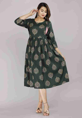 SPWALA Women Ethnic Dress Green Below Knee Dress
