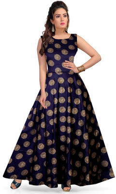zalya Women Fit and Flare Blue Maxi/Full Length Dress
