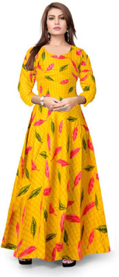 zalya Women Fit and Flare Yellow Maxi/Full Length Dress