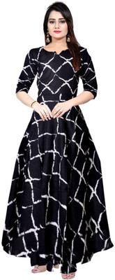 zalya Women Fit and Flare Black Maxi/Full Length Dress