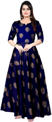 zalya Women Fit and Flare Blue Maxi/Full Length Dress