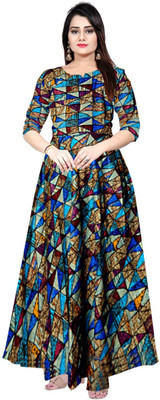 impression Women Fit and Flare Multicolor Maxi/Full Length Dress