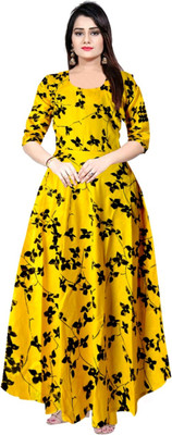 Gorangani Women Fit and Flare Yellow Maxi/Full Length Dress