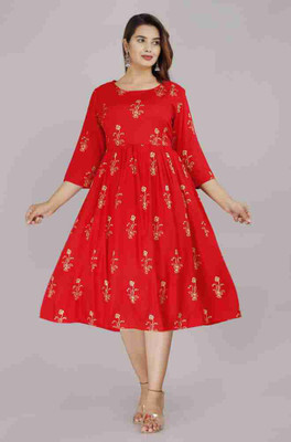 SPWALA Women Embellished Flared Kurta(Red)