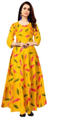 JWF Women Fit and Flare Yellow Dress