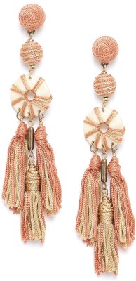 RICHEERA Peach-Coloured & Beige Gold-Plated Tasselled Geometric Earrings Metal Drops & Danglers