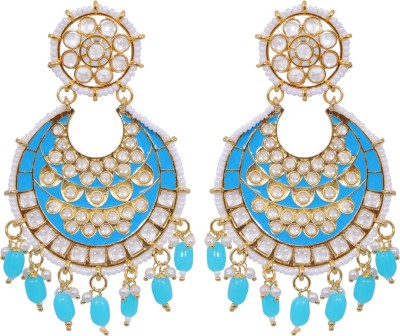 CRUNCHY FASHION Gold-Plated Sky Blue Meenakari kundan Work Layered Chandbali Earrings Alloy Drops & Danglers
