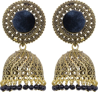 CRUNCHY FASHION Crunchy Fashion Round Shape Black Velvet Gold-plated Enamel Jhumka Earring Alloy Jhumki Earring