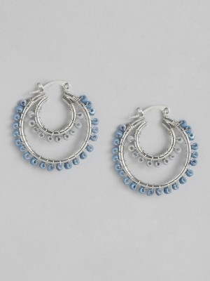 RICHEERA Blue & Silver-Toned Circular Drop Earrings Metal Drops & Danglers