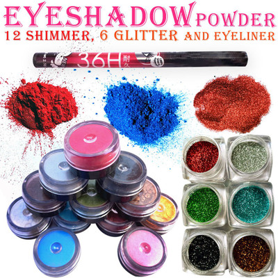 vizo Shimmery shimmer eyeshadow powder in addition 6 color glitter and eyeliner 24 g(Multicolor)