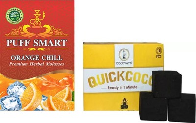 Puff Smart Premium Herbal Flavor Orange Chill With 18p Cocoyaya Quick Coco Coconut Hookah Charcoals(Pack of 2)