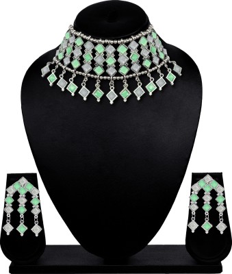 Unique Fashion House Stone, Oxidised Silver Green, Grey Jewellery Set(Pack of 1)