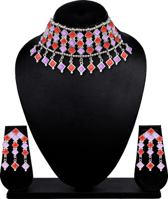 Unique Fashion House Stone, Oxidised Silver Purple, Red Jewellery Set(Pack of 1)