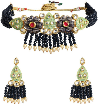 ACCESSHER Brass Gold-plated Black, Green, Gold Jewellery Set(Pack of 1)