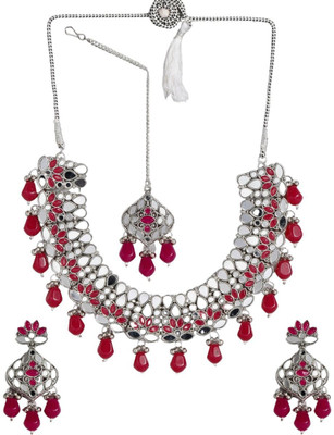 ACCESSHER Brass Gold-plated Pink Jewellery Set(Pack of 1)