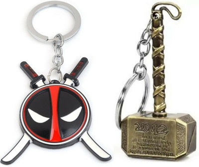gtrp Deadpool & Thor Hammer Combo of 2 Metal Key Chain Key Chain