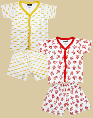 SHOPOLINE Baby Boys & Baby Girls Casual T-shirt Shorts(Yellow Red)